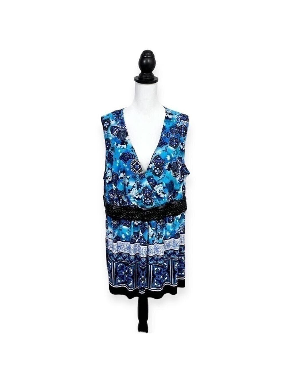 Venezia Womens Multicolor Floral Sleeveless Tunic Blouse Mini Dress Size 26/28
